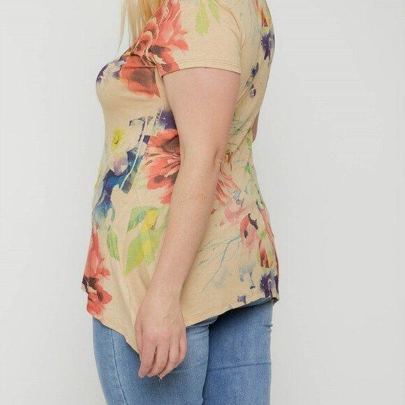 Multi-colored Watercolor Flower Print Tunic - Picture 6 of 7
